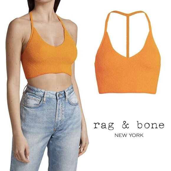 NWT rag & bone Soleil Stretch Ribbed Bra Top in Deep Yellow Sz. XL - Picture 1 of 7